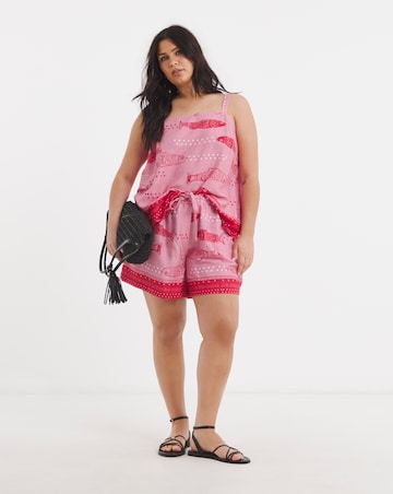 Pink Sardine Print Linen Shorts