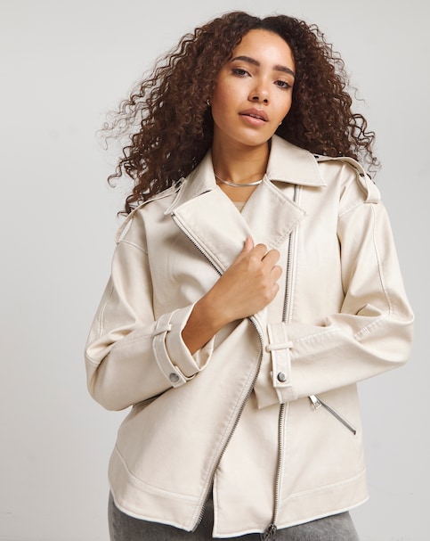 Simply Be Ecru Faux Leather Jacket