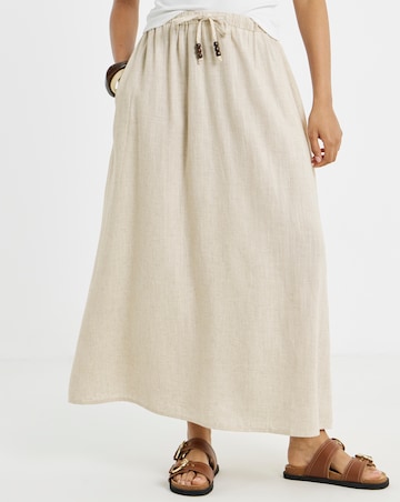 Tie Waist Bead Detail Linen Mix Midaxi Skirt