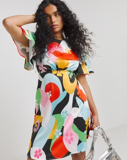 Twisted Wunder Ziggy Swirl Flower Satin Mini Dress