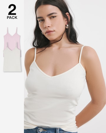 Simply Be Pink & Ivory 2 Pack V Neck Pure Cotton Longline Camis