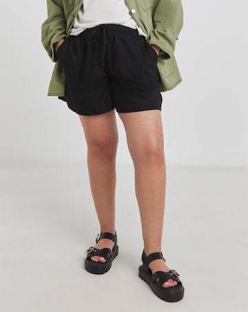 Simply Be Black Tie Waist Linen Mix Shorts