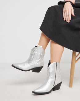 Angelique Embroidered Leather Ankle Western Boots - Wide Fit (E)