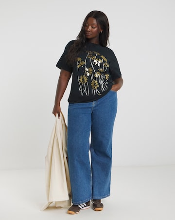 Black Floral Foil Print Graphic T-Shirt