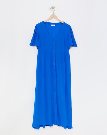 Simply Be Blue Crinkle Button Up Maxi Dress