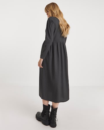Charcoal Waffle Button Up Midi Dress With Pockets