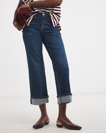 Dark Blue Turn Up Straight Leg Jean