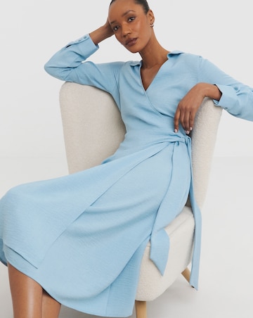 Textured Midi Wrap Shirt Dress