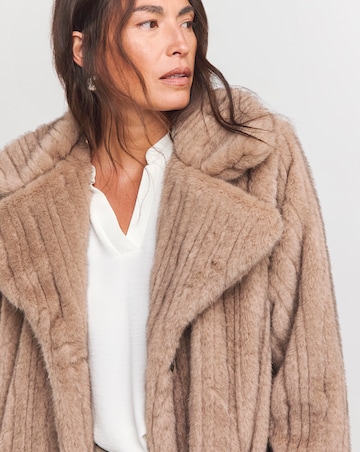 Brown Mixed Texture Faux Fur Coat
