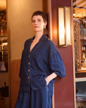 Blue Lyocell Denim Short Sleeve Shirt