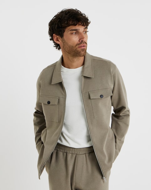 Folio Interlock Zip Shacket - Stone Marl