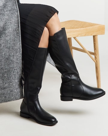 Deedee Stretch Panel Knee High Boots - Wide Fit (E) & Super Curvy Calf