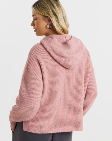 Cosy Yarn Blush Pink Ribbed Knitted Hoodie