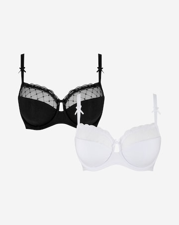 Pretty Secrets (2 Pack) Rachel Embroidered Balcony Wired Bras (B-G) Black/White