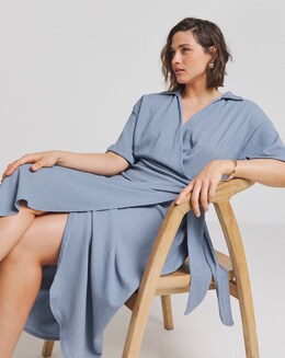 Simply Be Blue Textured Jersey Collared Wrap Dress