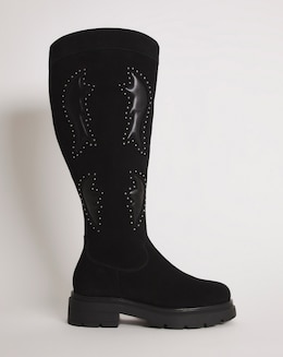 Caralynn Suede Western Knee High Boots - Extra Wide Fit (EEE) & Super Curvy Calf