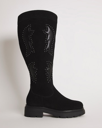 Caralynn Suede Western Knee High Boots - Wide Fit (E) & Super Curvy Calf