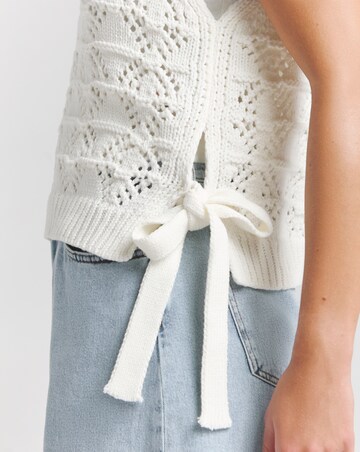 Cream Cotton Tie Side Knitted Tank Top