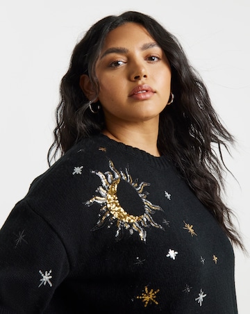 Lovedrobe Star Moon Sequin Christmas Jumper