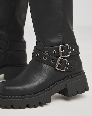 Hendrix Chunky Buckle Biker Boots Extra Wide EEE Fit Super Curvy Calf
