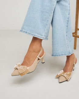 Jackie Oversized Bow Slingback Heeled Pointed Court Shoes - Wide Fit (E)