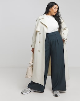 Navy Pleated Wide Leg Trousers