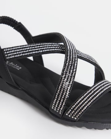 Heavenly Soles Breeze Low Wedge Comfort Diamante Sandals - Extra Wide Fit (EEE)