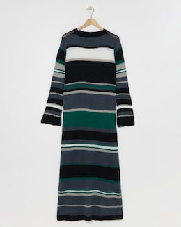 Black and Green Stripe Knitted Midaxi Dress