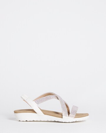 Heavenly Soles Breeze Low Wedge Comfort Diamante Sandals - Wide Fit (E)