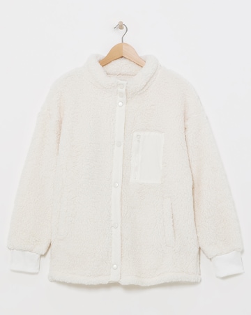 Ecru Sherpa Zip Through Nylon Pocket Bomber