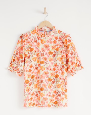 Anise Delphine Pink Floral Print Shirred Shoulder Top