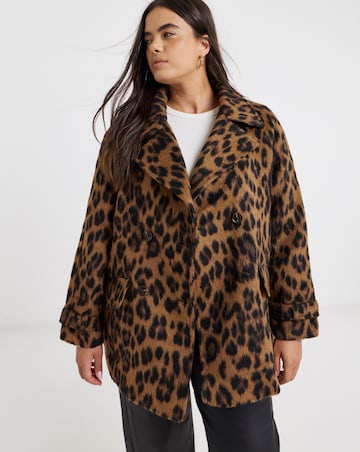 Leopard Print Premium Wool Look Pea Coat