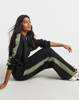 Black &amp; Khaki Whipstitch Wide Leg Joggers