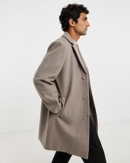 Taupe Wool Blend Mid Length Overcoat