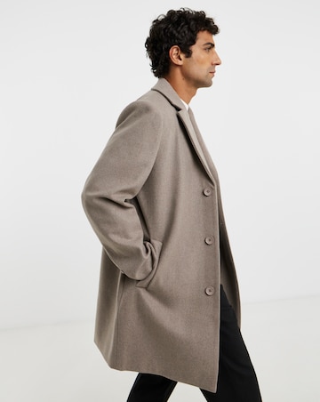 Taupe Wool Blend Mid Length Overcoat