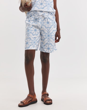 Printed Linen Mix Knee Length Shorts