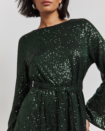 Green Sequin Skater Dress