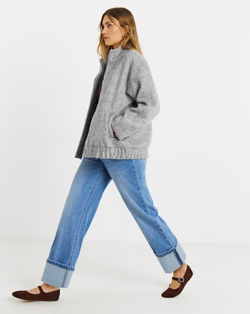 Simply Be Luxe Grey Wool Look Funnel Neck Bomber Jacket