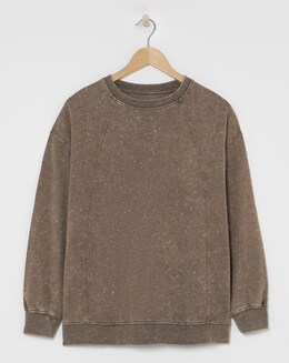 Chocolate Acid Wash Seam Detail Sweatshirt