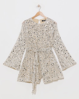 Silver/Nude Sequin Belted Playsuit