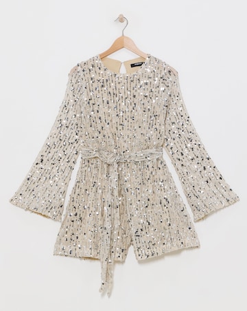 Silver/Nude Sequin Belted Playsuit