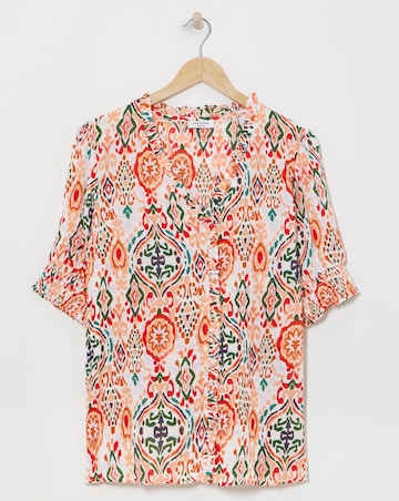 Printed Crinkle Frill Trim Top