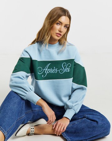 Simply Be Blue Apres Ski Graphic High Neck Sweatshirt