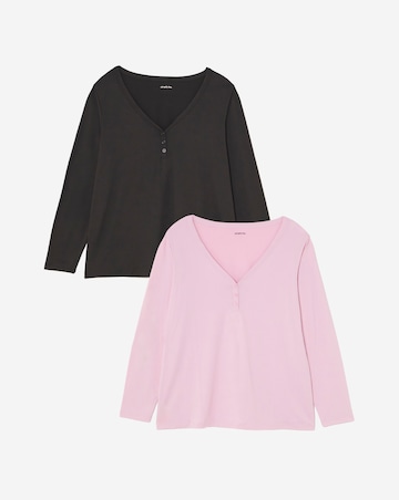 Chocolate & Pink 2 Pack Soft Touch Henley Tops