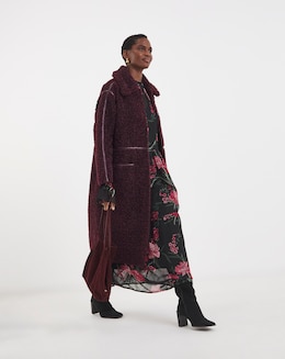 Wine Maxi Teddy Faux Fur Coat