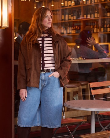 Tan Suedette Funnel Neck Relaxed Fit Jacket