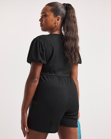 Simply Be Black Wrap Front Waffle Playsuit