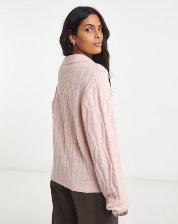 Simply Be Pink Cable Knit Collar Cardigan