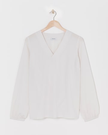Ivory V Neck Long Sleeve Boxy Blouse