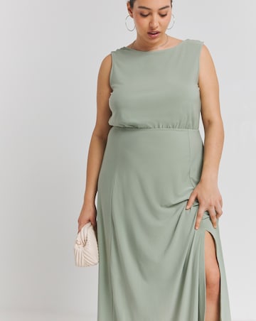 Simply Be Sage Cowl Back Maxi Bridesmaid Dress With Side Split
